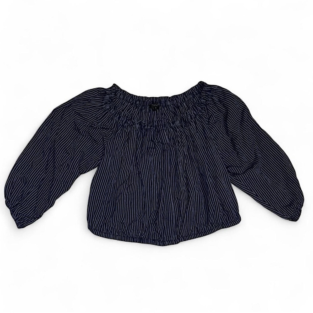 rag & bone Sz Small Navy Striped Peasant Blouse Modal Linen Boho Balloon Sleeve